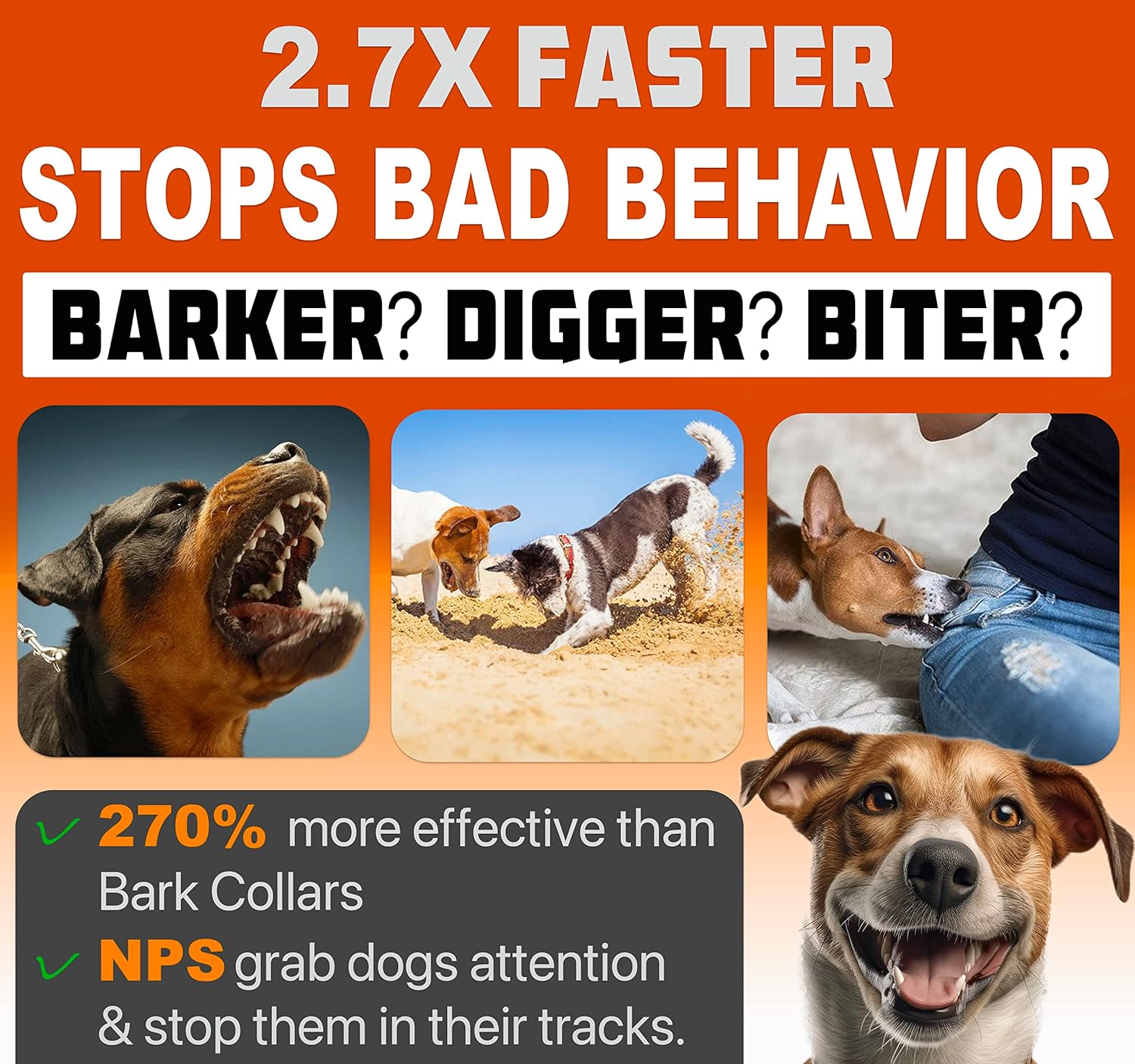 Dog Bark Deterrent Device Stops Bad Behavior | No need yell or swat, Just point to a dog (own or neighbor's) Hit the button | Long-range ultrasonic, Alternative to painful dog shock collar