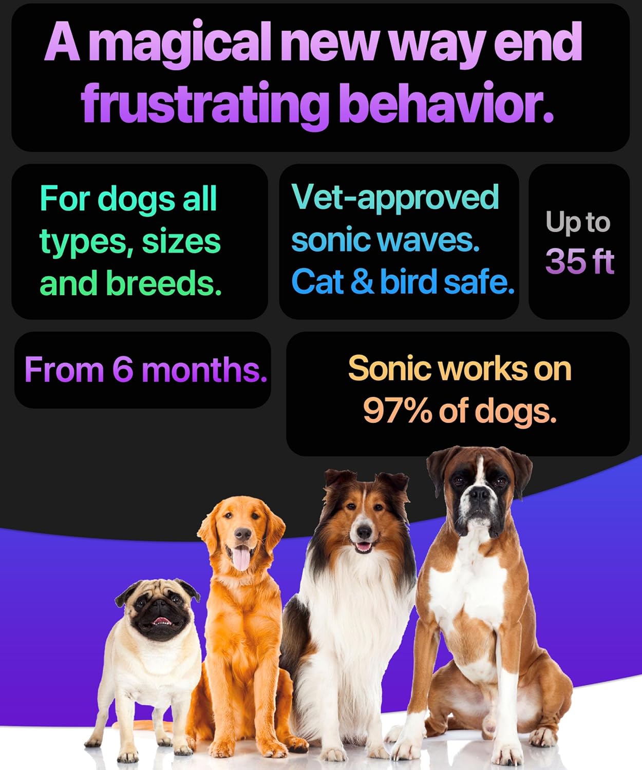 Dog Bark Deterrent Device Stops Bad Behavior | No need yell or swat, Just point to a dog (own or neighbor's) Hit the button | Long-range ultrasonic, Alternative to painful dog shock collar