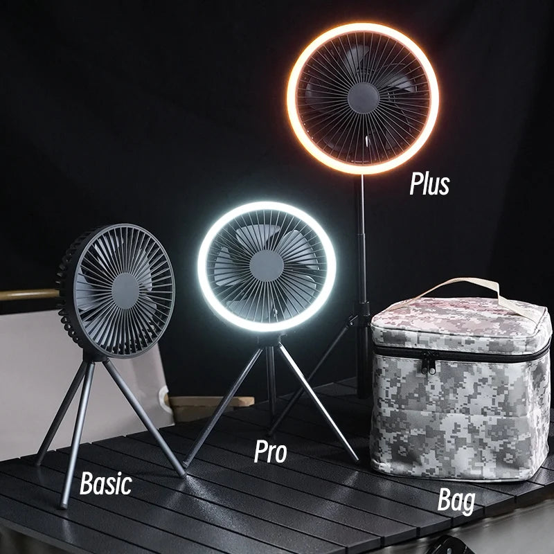 Ultimate Camping Companion: 10000mAh Rechargeable Portable Fan with Power Bank & LED Light