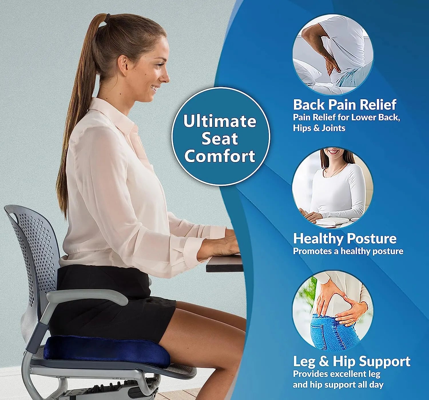 ComfyPro Gel Enhanced Seat Cushion – Office Chair Cushion – Non-Slip Gel & Memory Foam Coccyx Cushion for Tailbone Pain - Desk Chair Car Seat Cushion Driving - Sciatica & Back Pain Relief (Black)