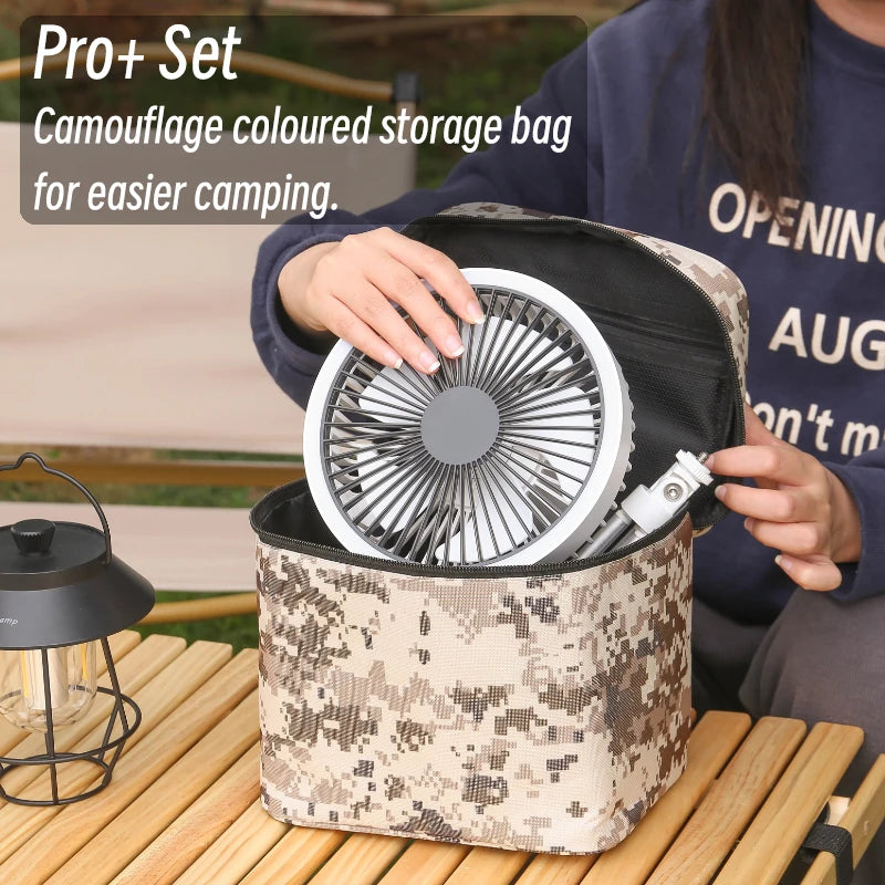 Ultimate Camping Companion: 10000mAh Rechargeable Portable Fan with Power Bank & LED Light