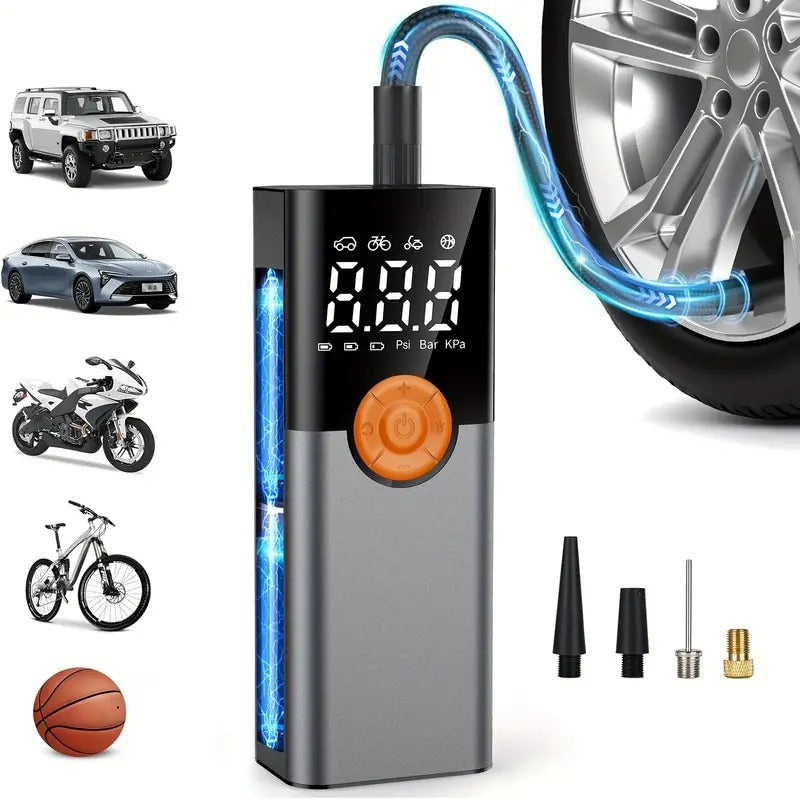 Portable Tire Inflator, Car Air Compressor With Digital Pressure Gauge, Air Pump With LED Light For Car, Motorcycle, Electric Bike, And Bicycle (150 PSI )