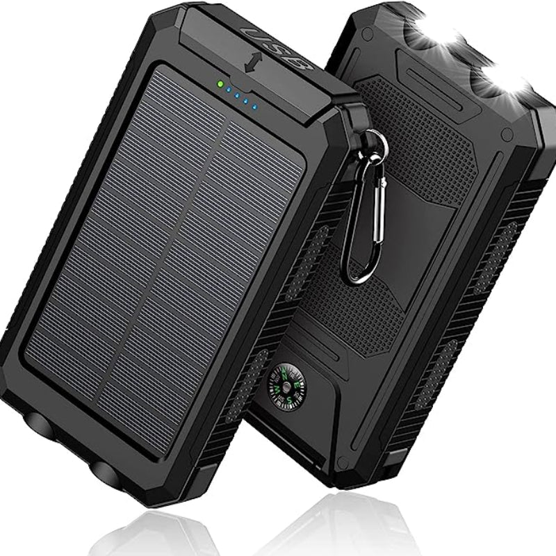 1pc Solar Power Bank 20000mAh Solar Charger Portable Charger External Battery Pack USB C Output Port Waterproof Solar Panel Charger With Dual LED Flashlights For IOS Android And Outdoor Camping